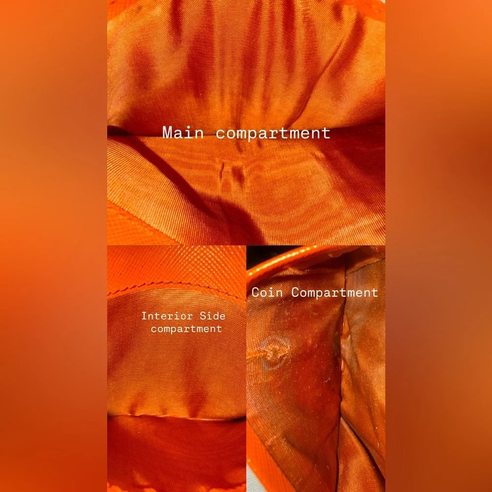 PRADA Saffiano Leather Bifold Wallet Orange Gold Logo Designer Authentic Compact - Picture 9 of 11